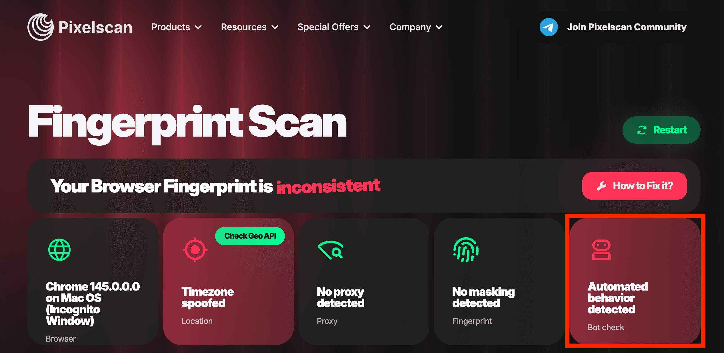 Playwright detected as automated on Pixelscan